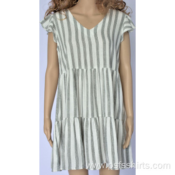 Women Striped V Neck Dress